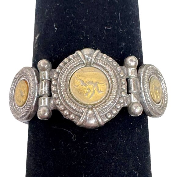 Brighton Vintage Coin Belt Strap Bracelet Gold Roman Black Signed 1995 Museum - Picture 1 of 9